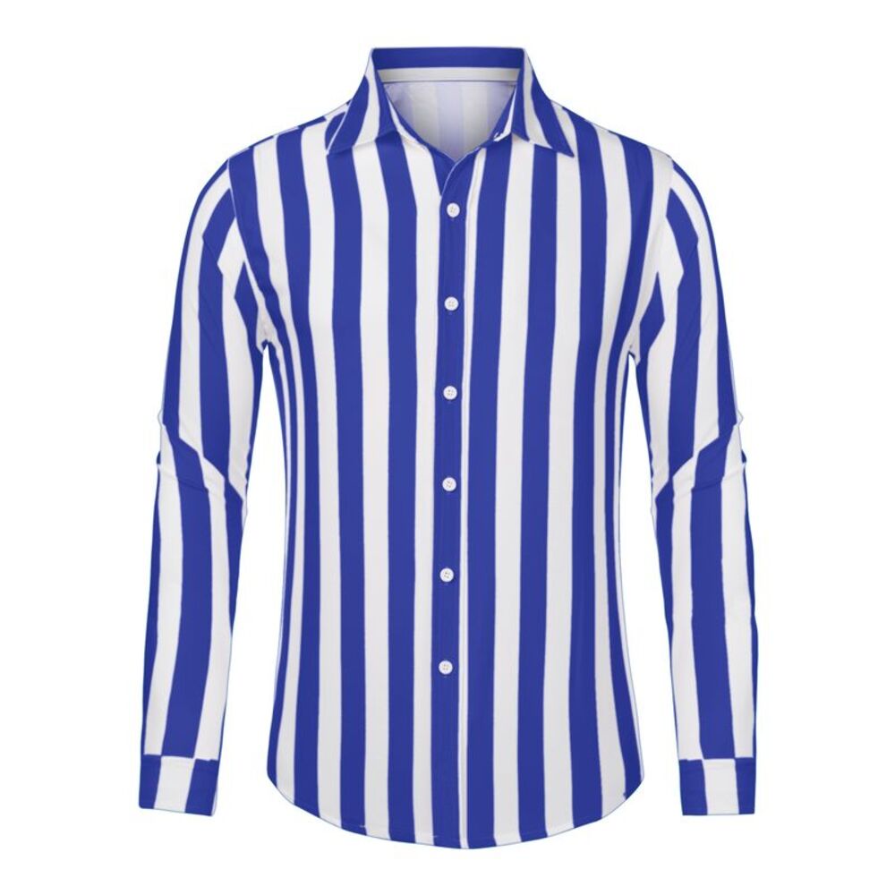 Casual Striped Shirts Long Sleeves Button Down Classic Dress Shirt Navy White